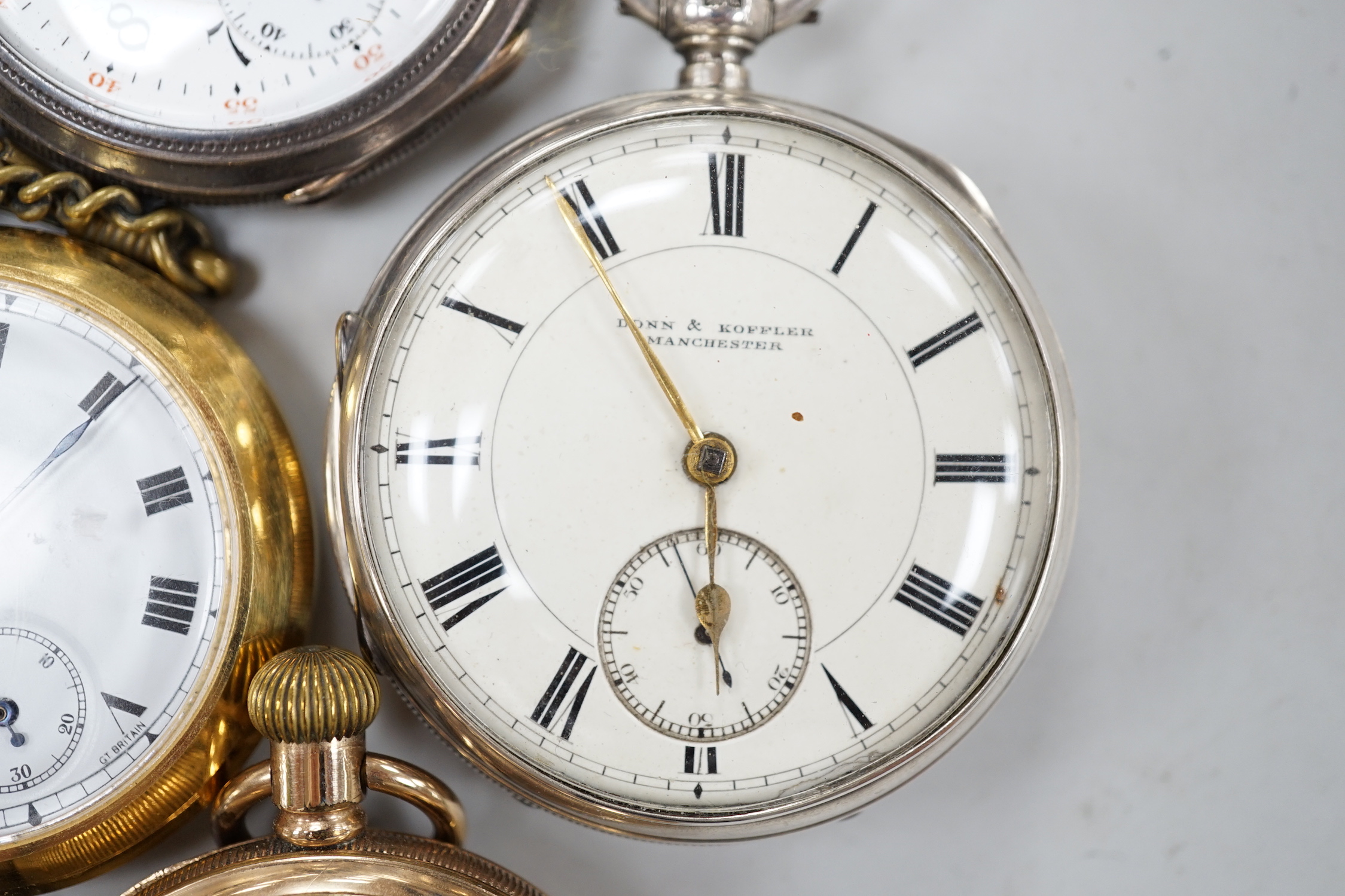 Eleven assorted silver or base metal pocket watches including Cymrex, Sun-Dial with decorated case and silver half hunter.